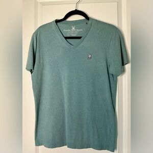 Psycho Bunny Mens V Neck Short Sleeve Pima Cotton Tee Blue Green (Size 4/S)